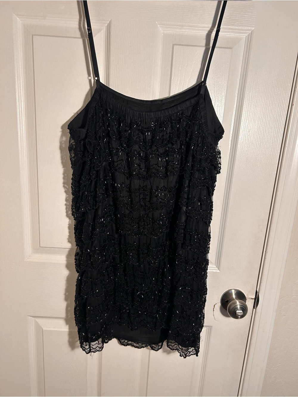 Free People Black Beaded Spaghetti Strap Mini Dress